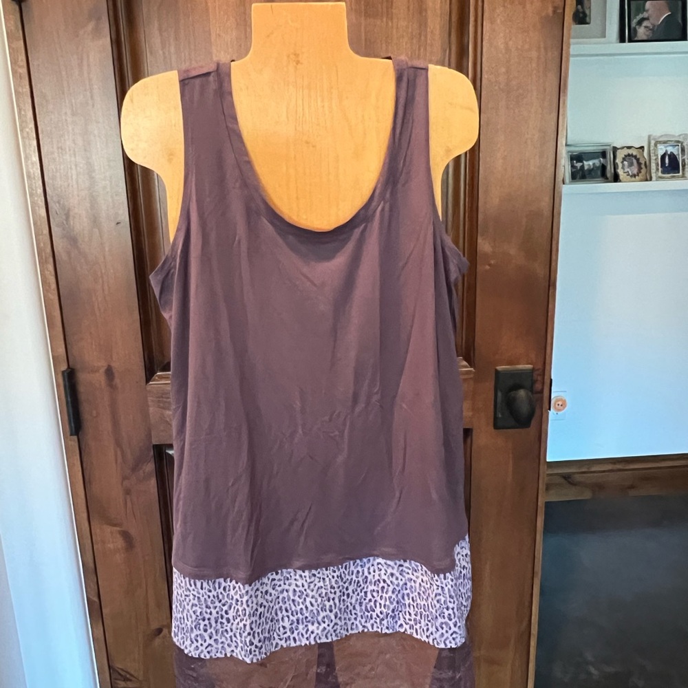 LOGO Lori Goldstein Large purple tunic top sleeveless tank animal print leopard